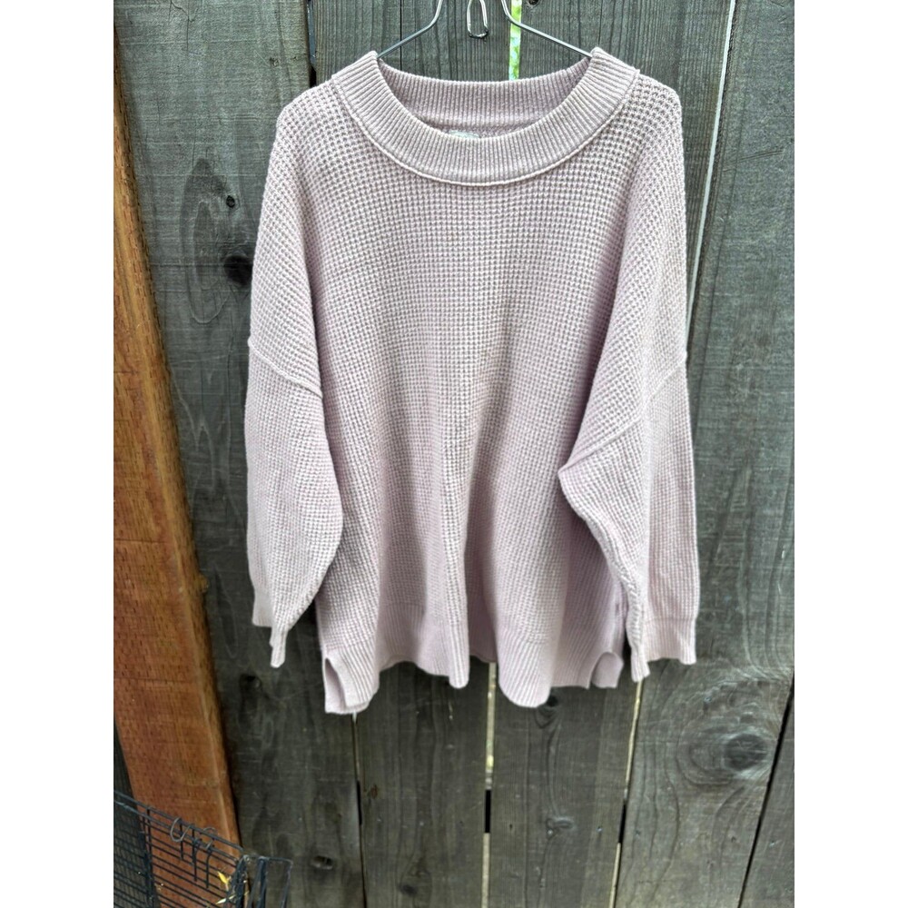 Aerie waffle oversized crew sweater in a pale mauve or light pink